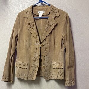 Coldwater Creek Tan Suede Blazer with Scalloped Edges
